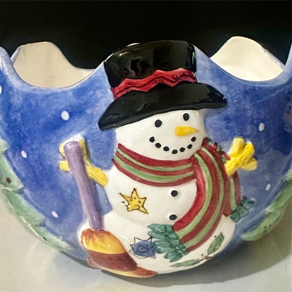 Sweet Shoppe Christmas Centerpiece Bowl Snowman Winter Wonderland 8.25"